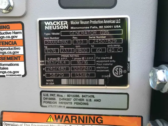 2019 Wacker Neuson G25 T4F Diesel Generator