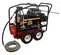 Black and red Mi-T-M 5,000 psi pressure washer being used to wash a piece of heavy machinery
