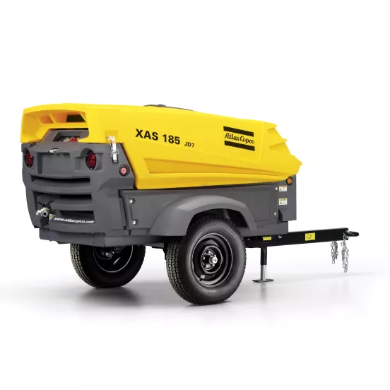 Yellow Atlas Copco towable air compressor