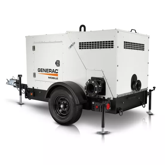 White and black GENERAC Vacuum Assisted Pump, 4 in., Sound Attenuated, Diesel Powered