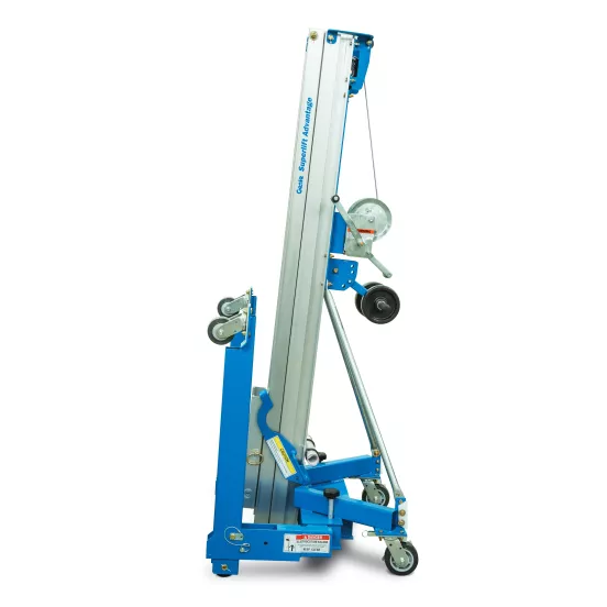 Blue and silver GENIE Material Lift, 700-1,000 lbs., 6 ft.-12 ft., Manual