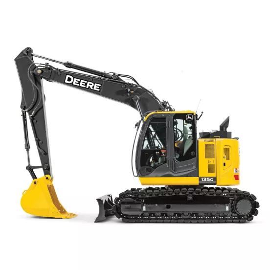 Yellow and black John Deere excavator